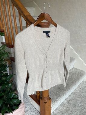 Marina Luna Neutral Beige rabbit Hair Lambs Wool V-Neck Button Front Sweater
